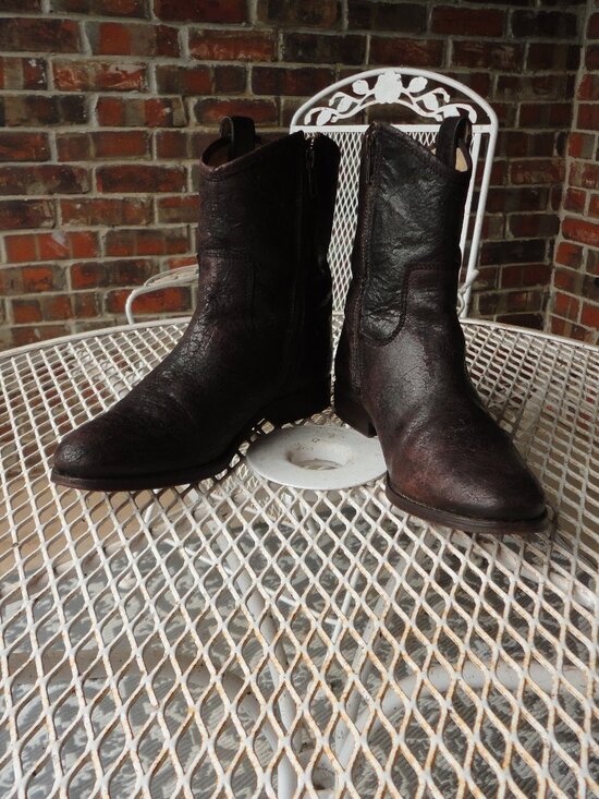 Frye Shoes - FRYE Brown Leather Distressed Zipper Ankle Boots Size 8B